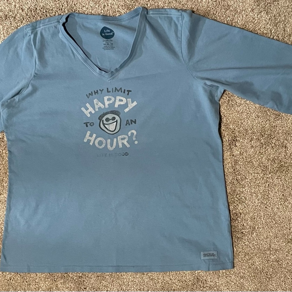 Life Is Good Sky Blue Long Sleeve V-Neck Tee